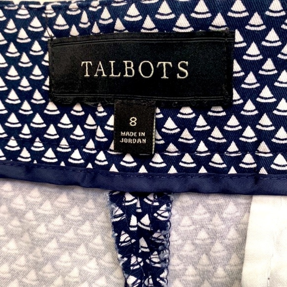 Talbots Nautical Print Heritage Fit Navy & White Sailboat Cotton & Spandex Pants - Picture 7 of 9